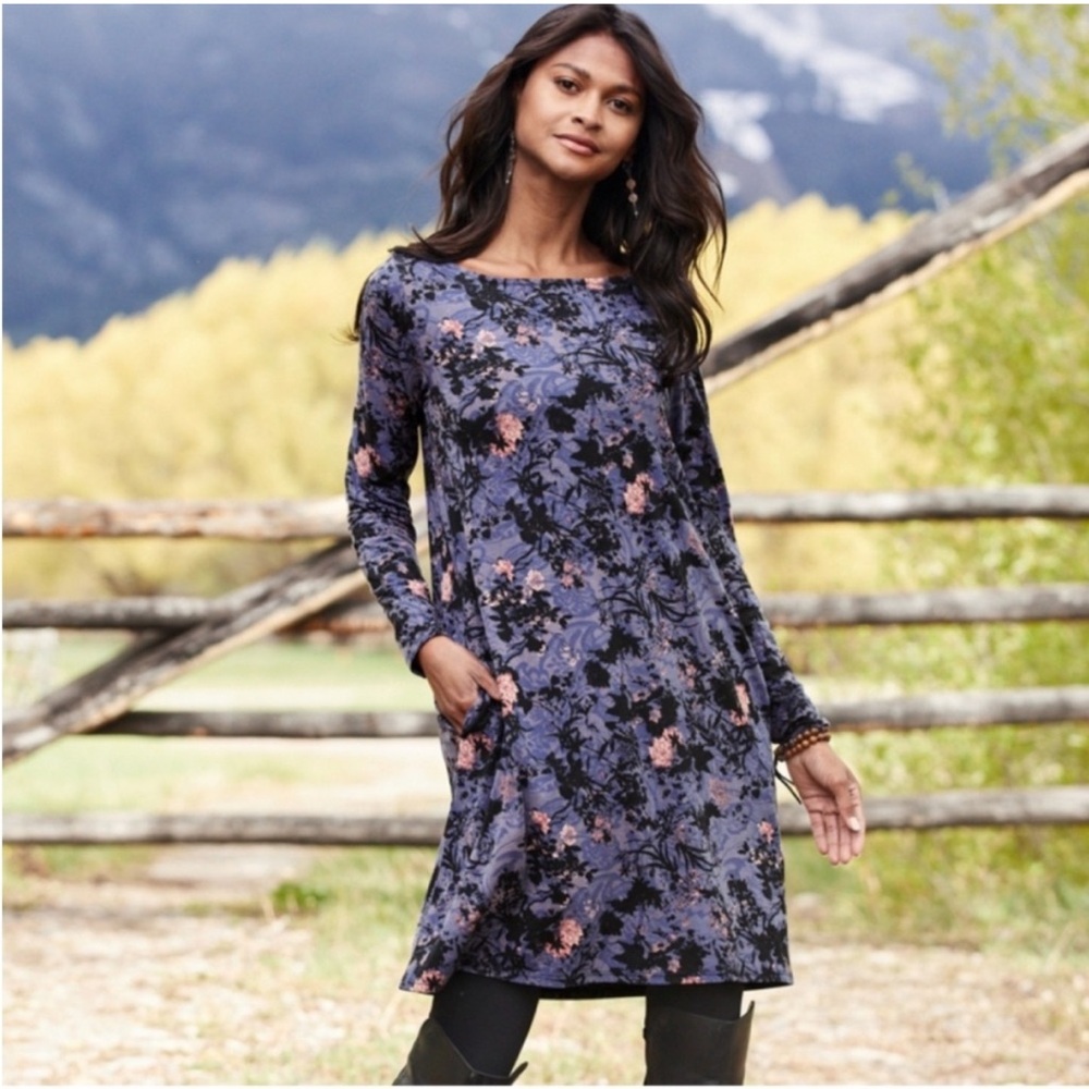 Peruvian Connection Dress Shadow Blossom Mini Long Sleeve in Purple Floral